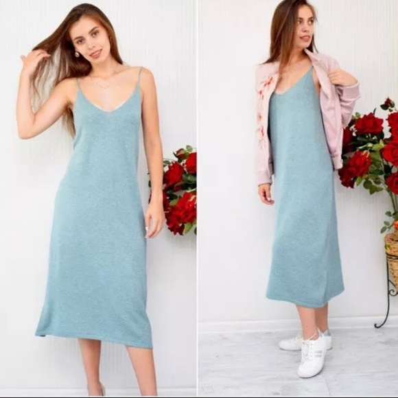 Cotton Dress tank basic women khaki blue cream black lime v-neck minimalist - Picture 2 of 15